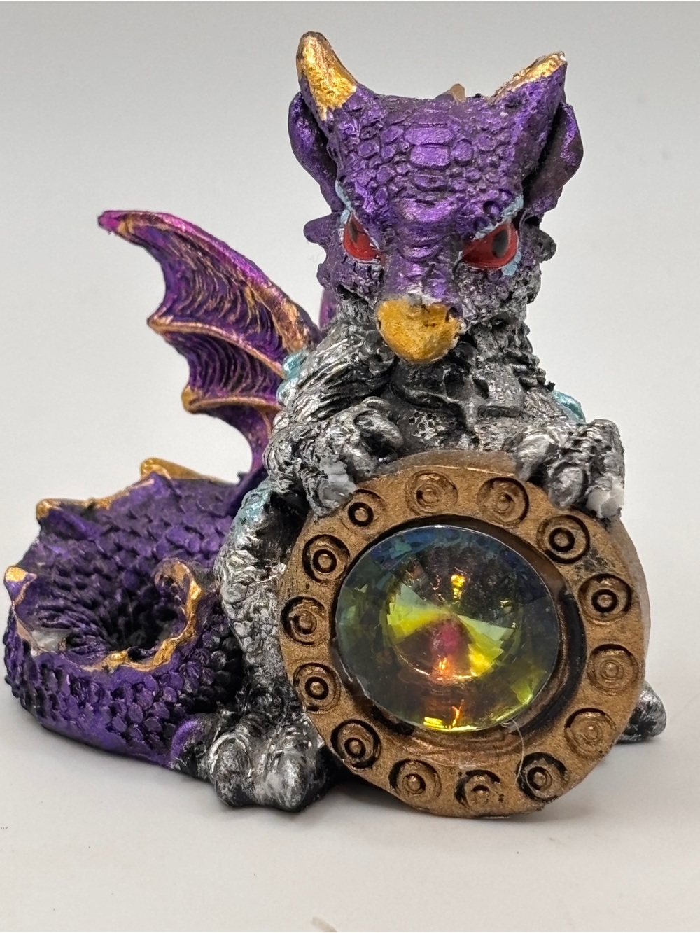 Medieval Purple Dragon w/ Gem Statue 2”H Fantasy Collectible Figurine Room Decor